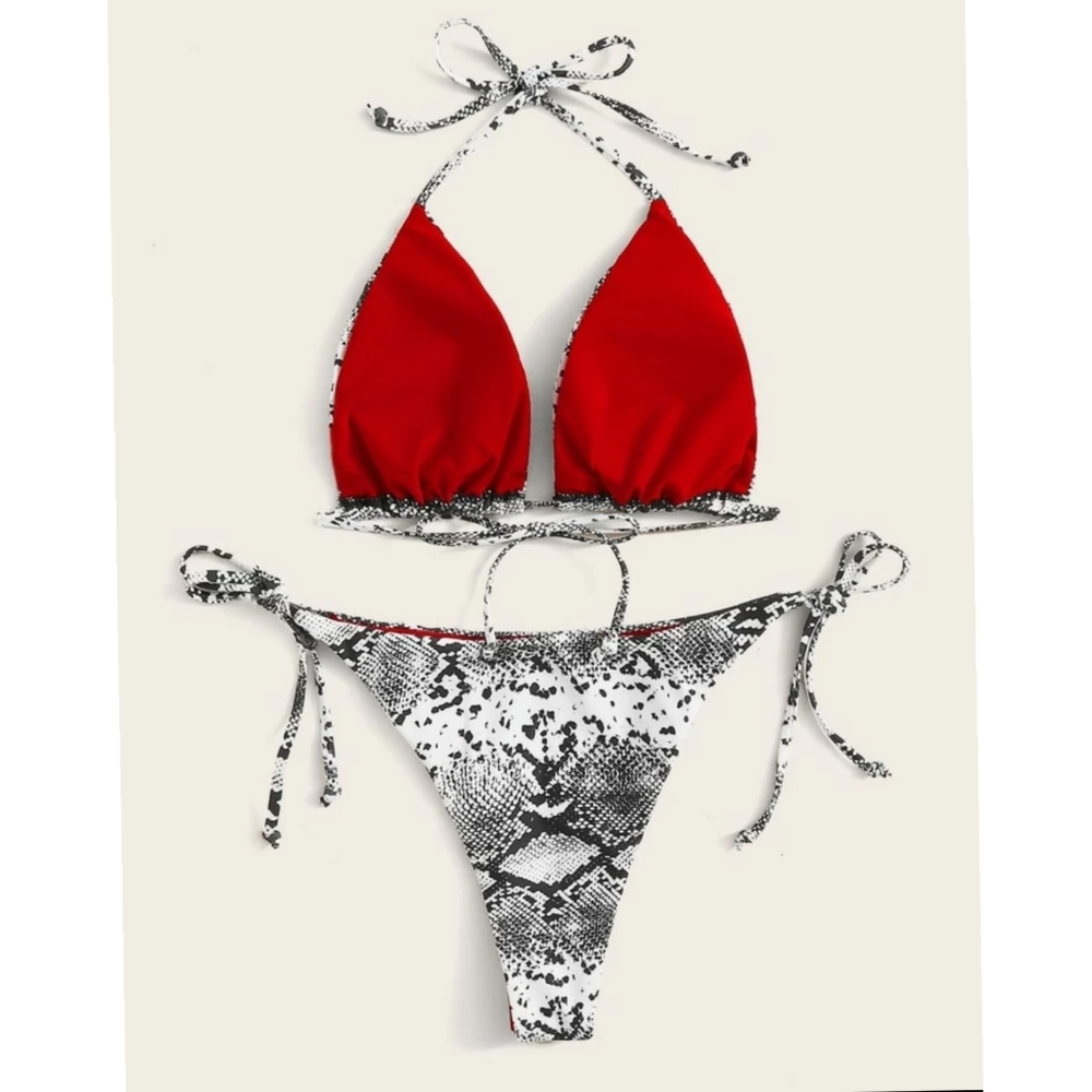 Shein snakeskin print triangle side tie bi… - Picture 2 of 5
